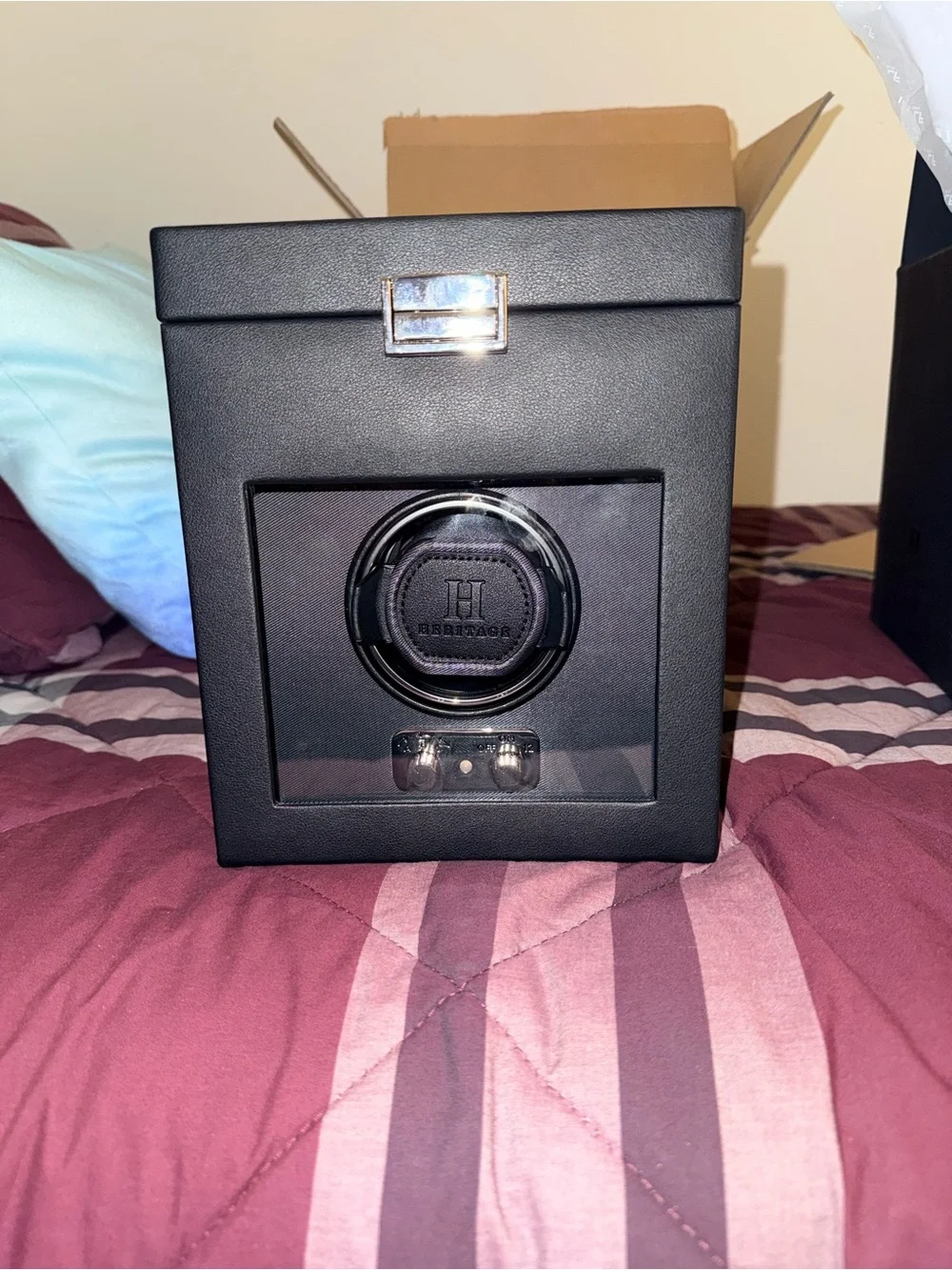 WOLF 1834 Heritage Black Single Watch Winder with Storage
